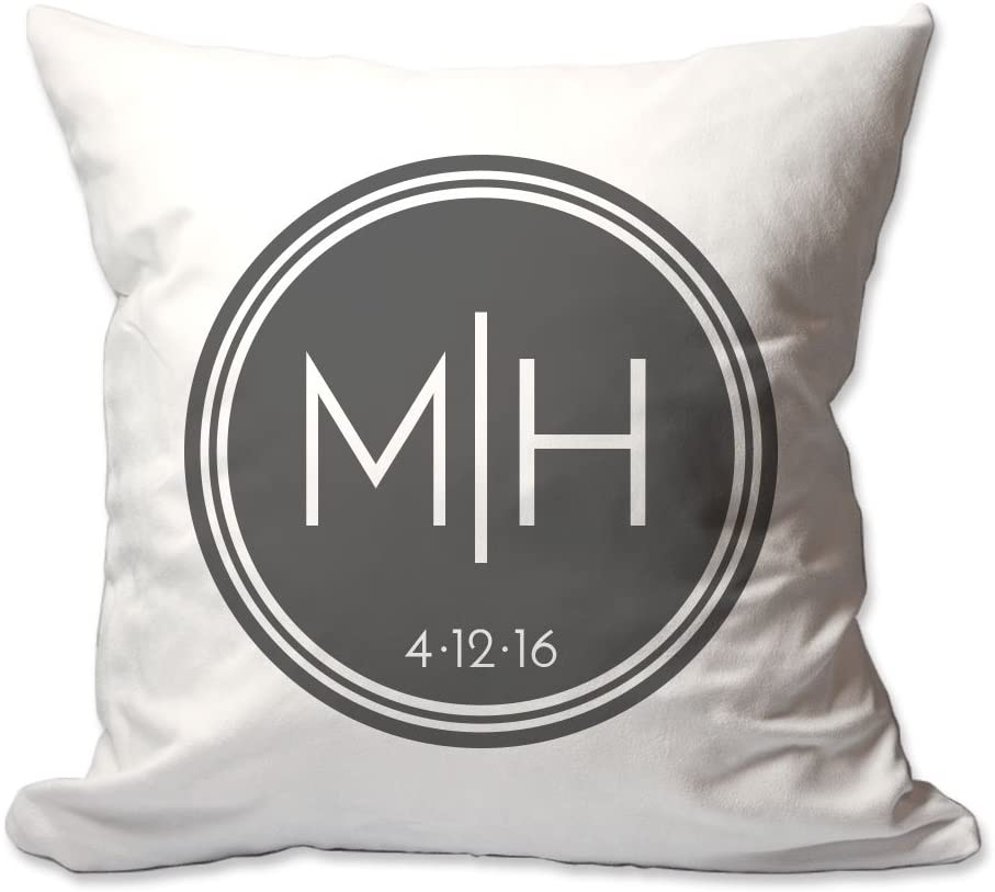 Couples Initials and Date Throw Pillow in Circle