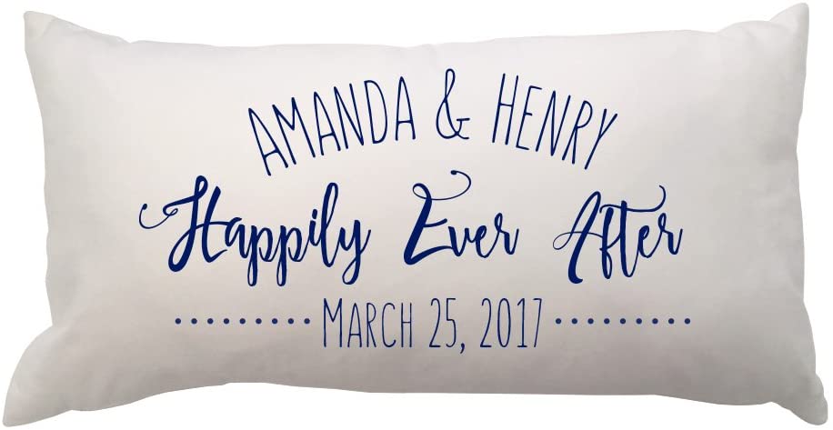 Happily Ever After Lumbar Throw Pillow with Couples Names and Date