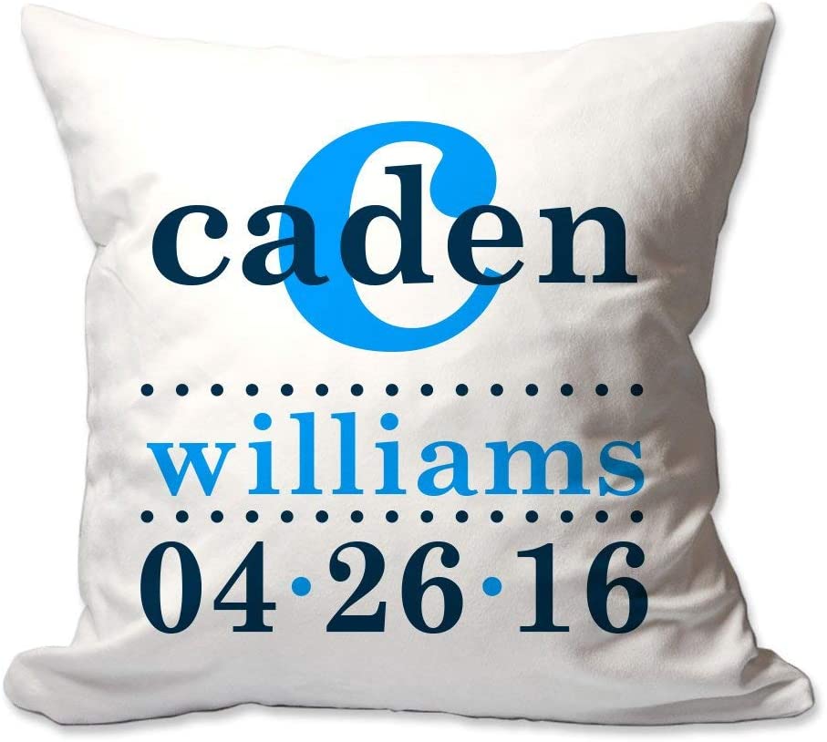 Personalized Boy Initial and Name Overlayed Baby Birth Throw Pillow  - Cover Only OR Cover with Insert