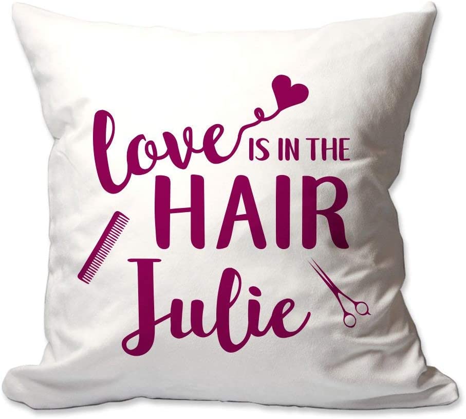 Personalized Love is in The Hair Stylist Throw Pillow  - Cover Only OR Cover with Insert