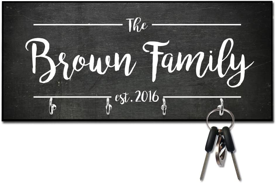 Chalkboard Look Key Hanger with Family Name and Date