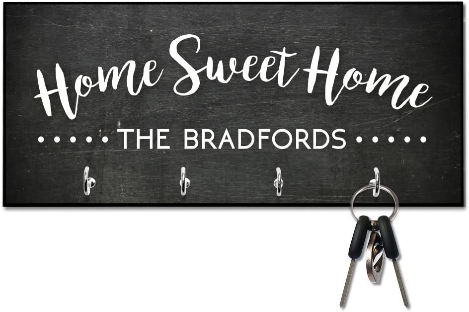 Chalkboard Look Home Sweet Home Key Hanger with Name