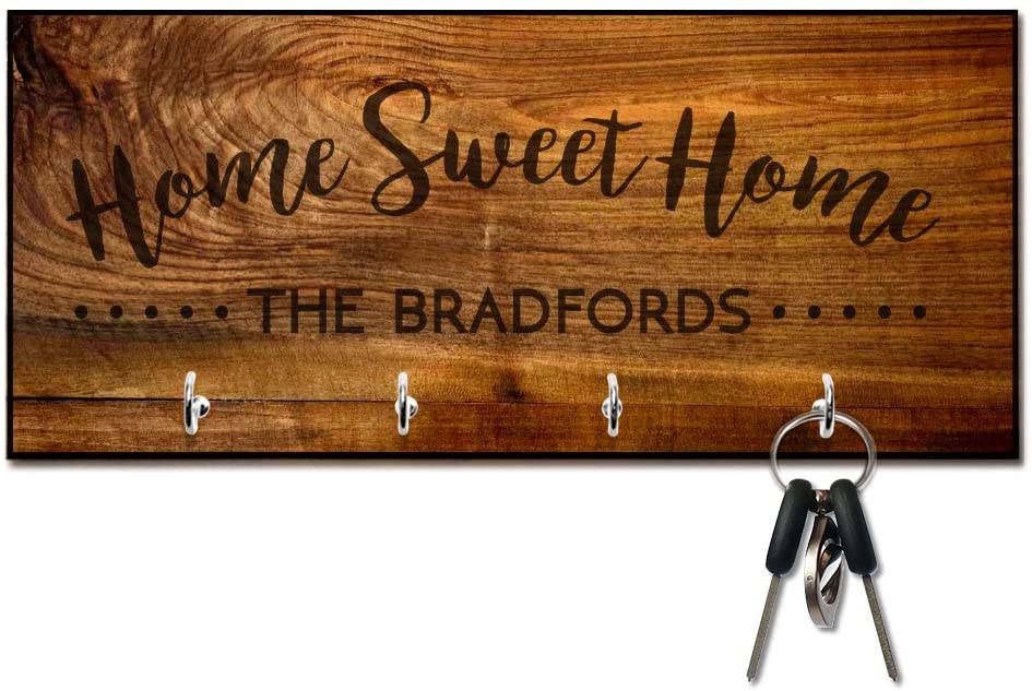 Rich Wood Look Home Sweet Home Key Hanger with Name