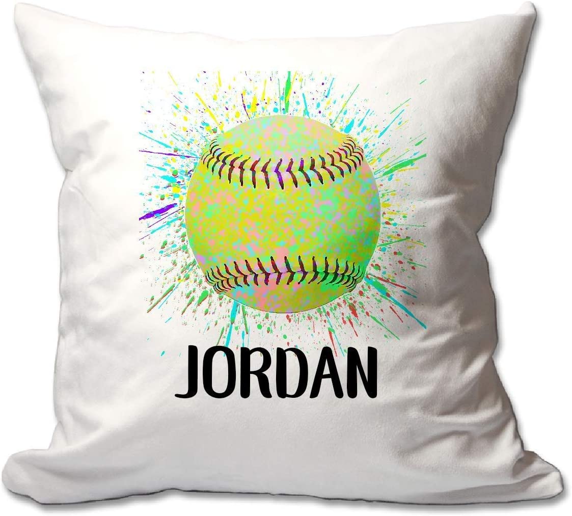 Personalized Splatter Paint Softball Throw Pillow  - Cover Only OR Cover with Insert