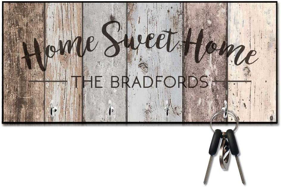 Rustic Wood Plank Look Home Sweet Home Key Hanger with Name