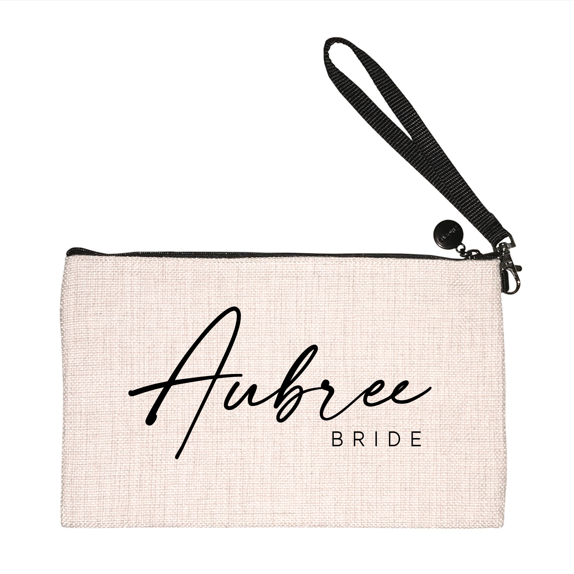 Personalized Bridesmaid Cosmetic Bag - Modern Script Wedding