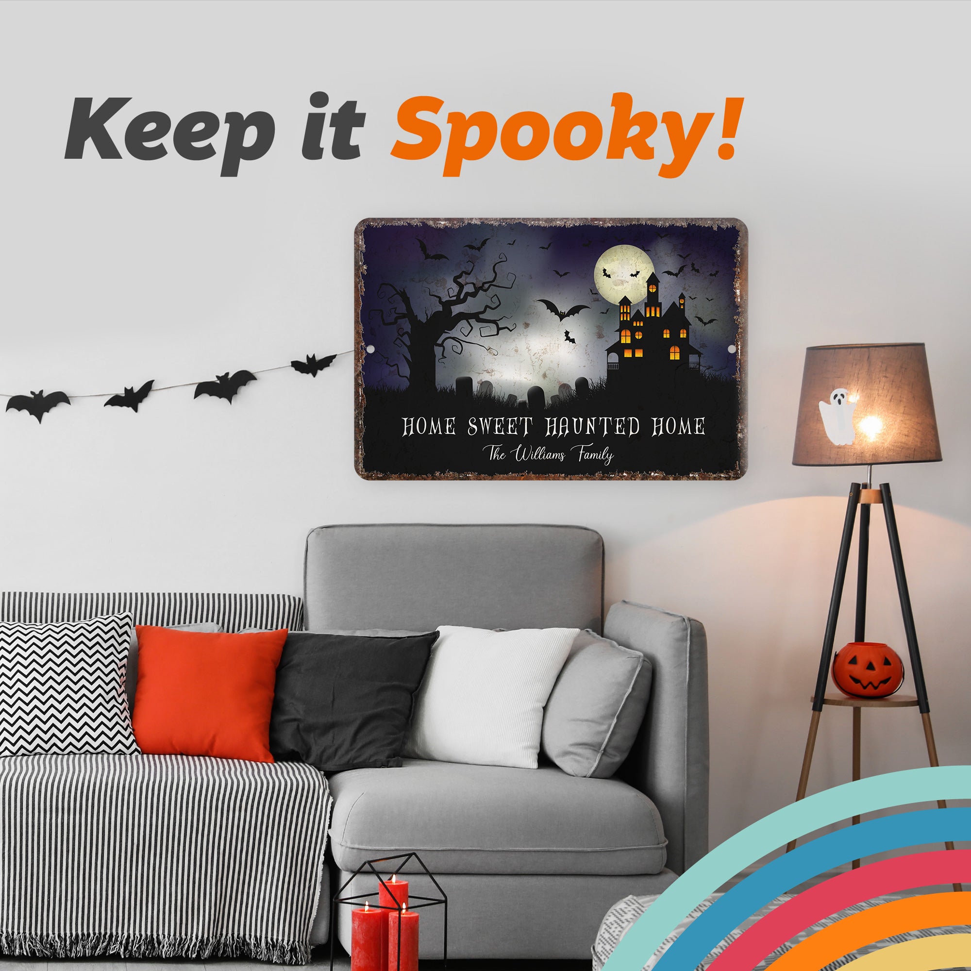 Pattern Pop - Personalized Halloween Sign - Spooky Seasonal Home Decor - Metal Sign Personalized for You - Distressed Home Sweet Haunted Home