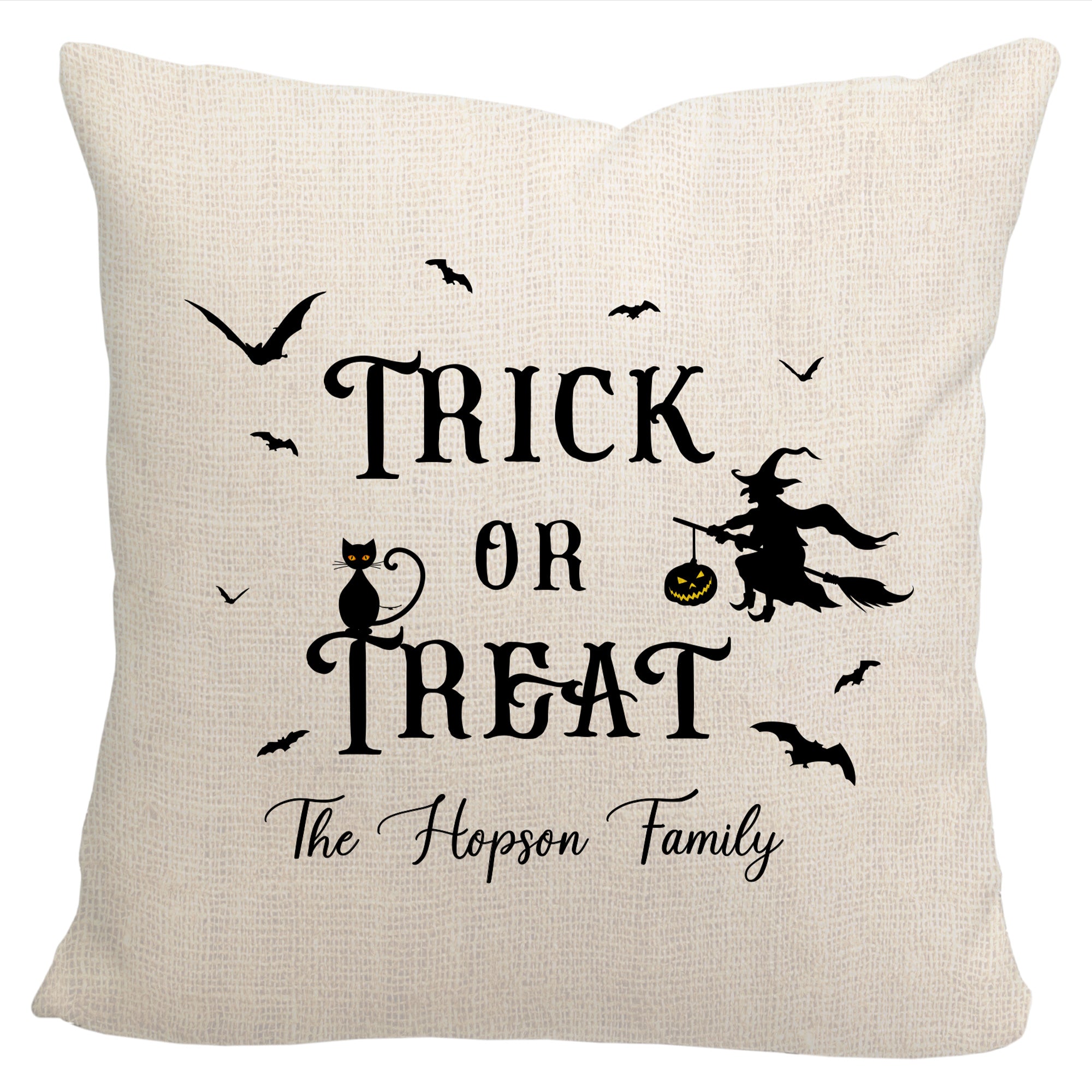 Pattern Pop - Personalized Trick or Treat Throw Pillow - Throw Pillow and Cover - Decorative Holiday Throw Pillow - 18” x 18 Square Pillow and Cover