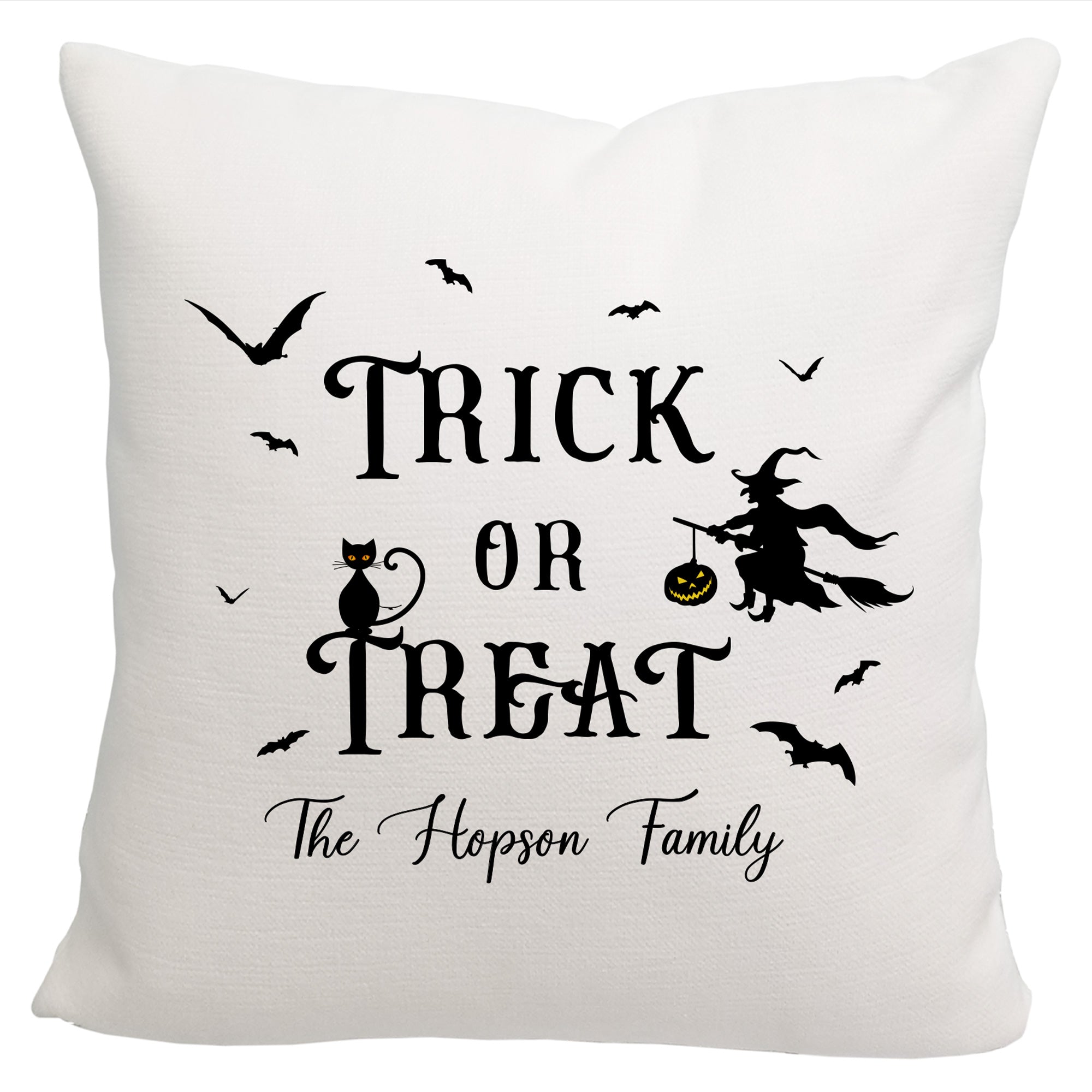 Pattern Pop - Personalized Trick or Treat Throw Pillow - Throw Pillow and Cover - Decorative Holiday Throw Pillow - 18” x 18 Square Pillow and Cover