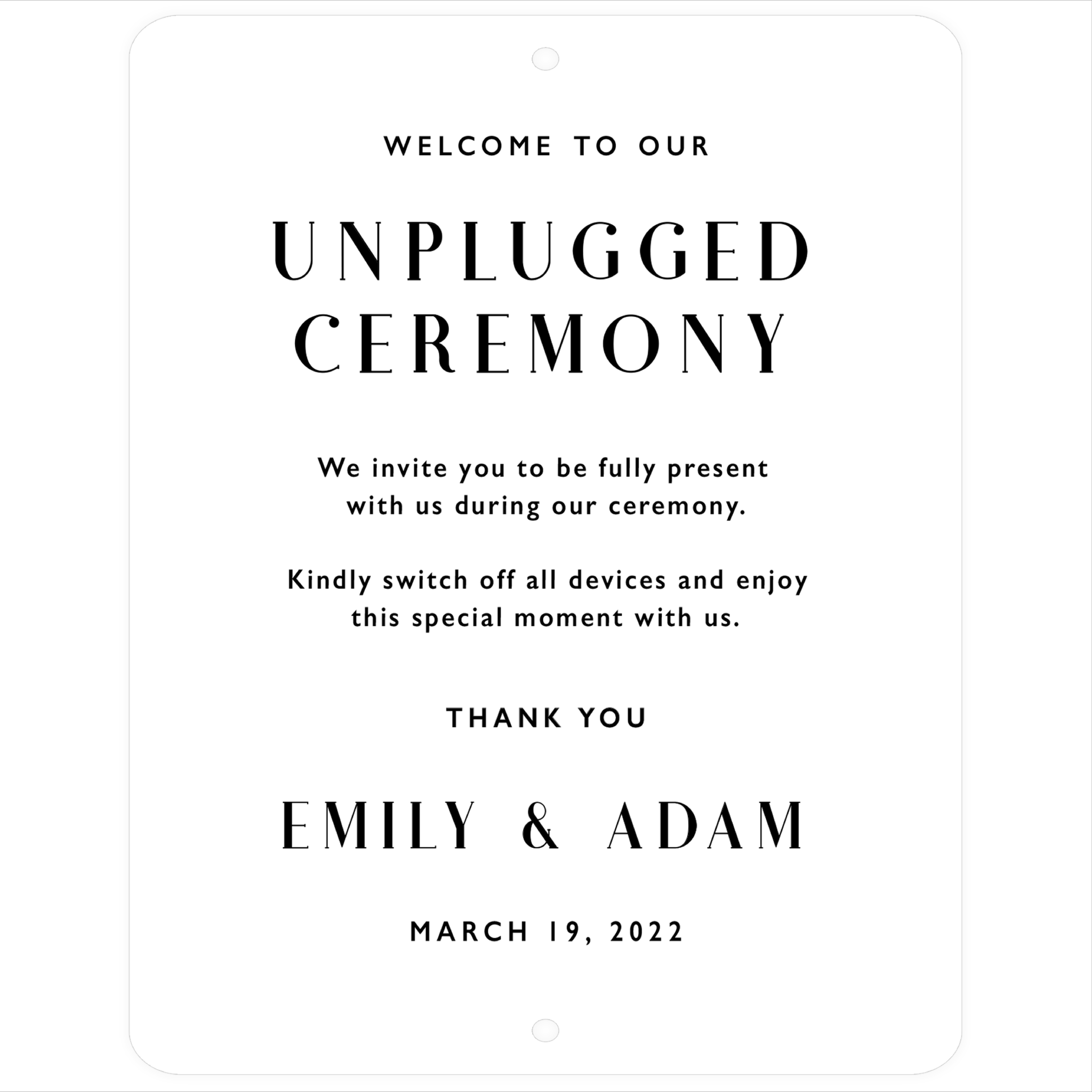 Personalized Unplugged Ceremony Sign - Wedding Décor