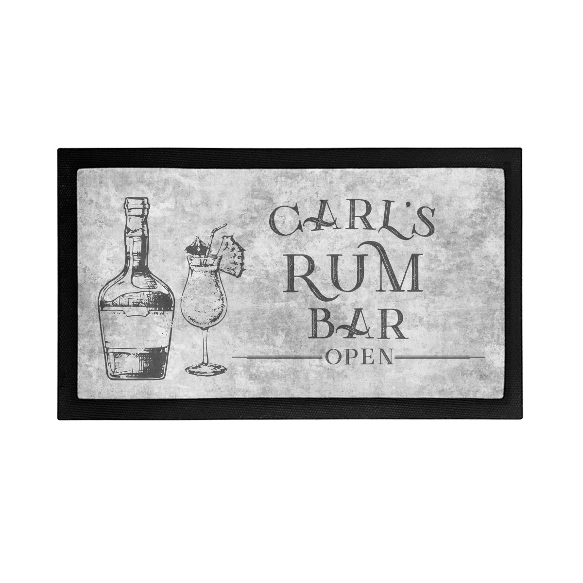 Personalized Rum Bar is Open Mat - Placemat Style Rubber Bar Mat