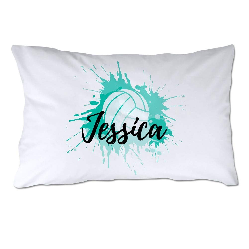 Personalized Volleyball Pillowcase with Turquoise Splash