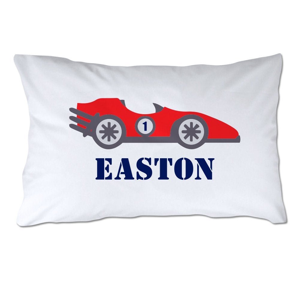 Personalized Toddler Size Race Car Pillowcase with Pillow Included