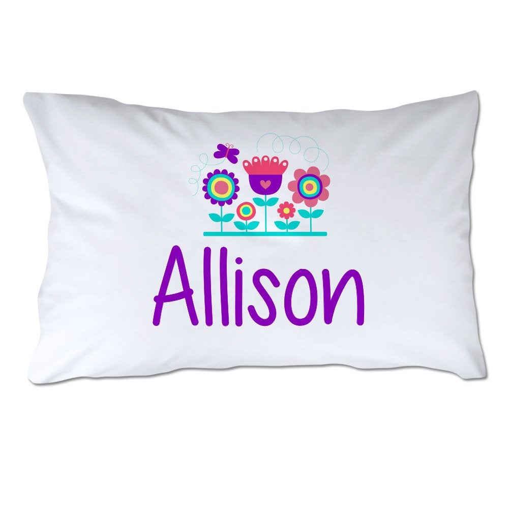 Personalized Toddler Size Flowers and Name Pillowcase with Pillow Included