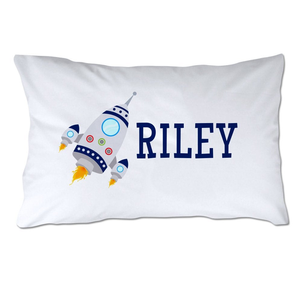 Personalized Toddler Size Rocket Ship Pillowcase with Pillow Included