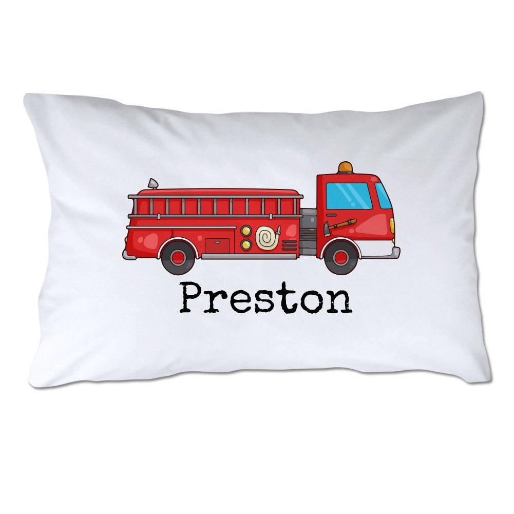 Personalized Toddler Size Fire Truck Pillowcase with Pillow Included
