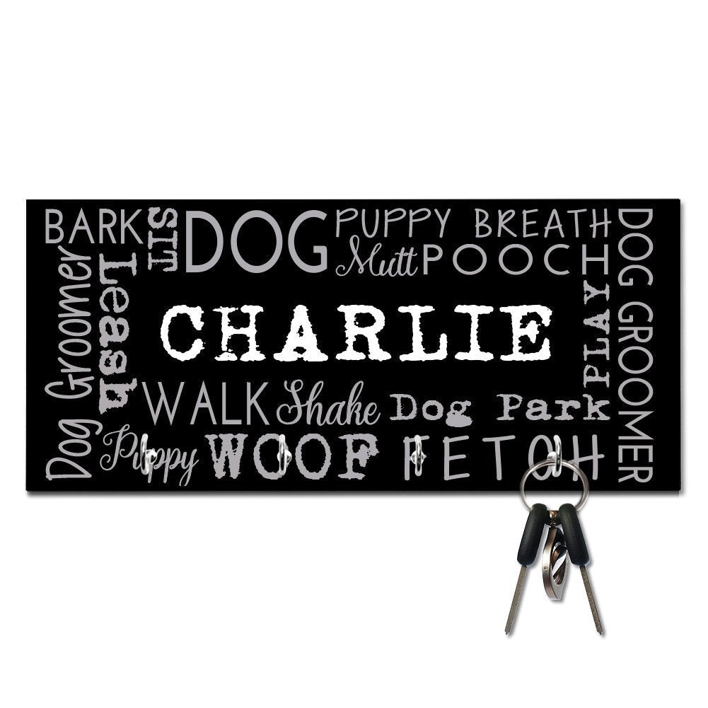 Personalized Dog Groomer Word Collage Key and Leash Hanger