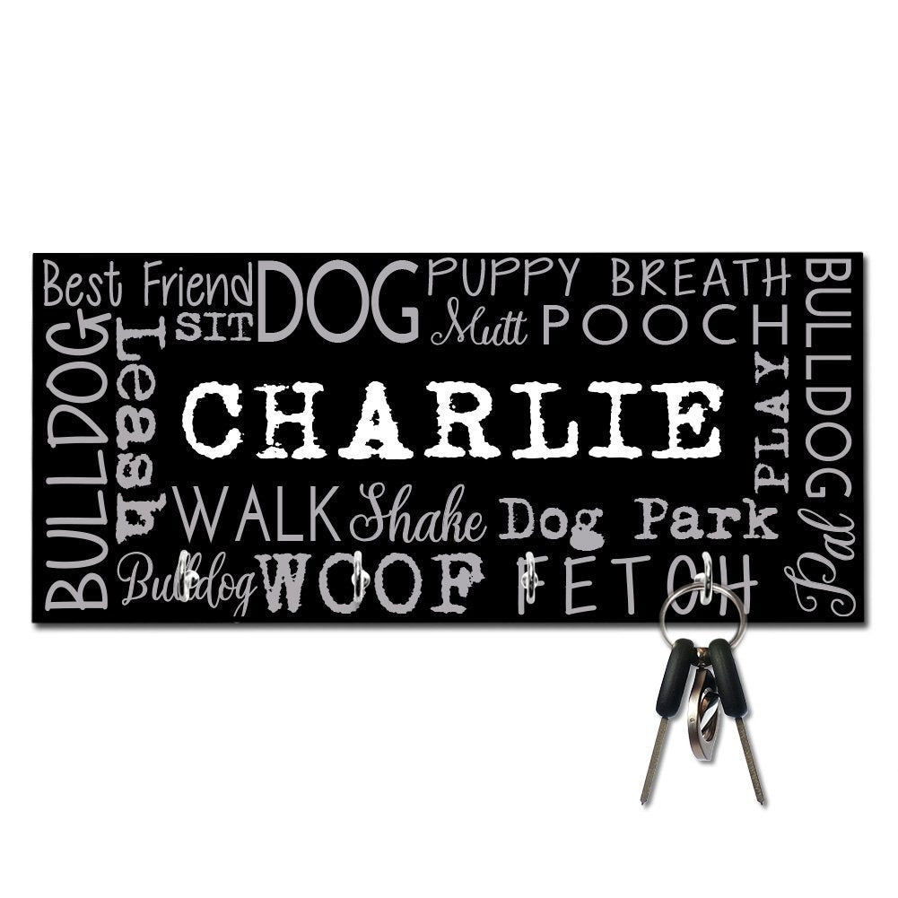 Personalized Bulldog Word Collage Key and Leash Hanger