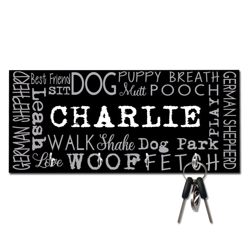 Personalized German Shepherd Word Collage Key and Leash Hanger