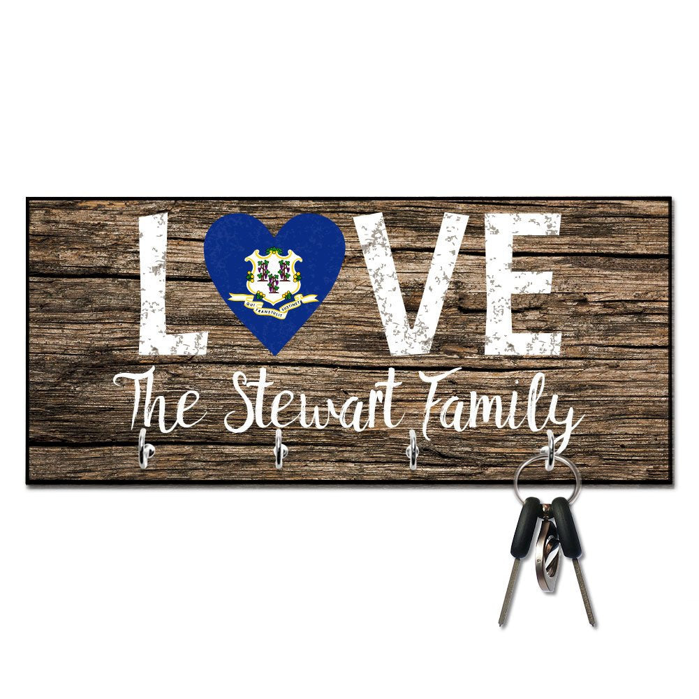 Personalized Love Connecticut State Flag Key Hanger
