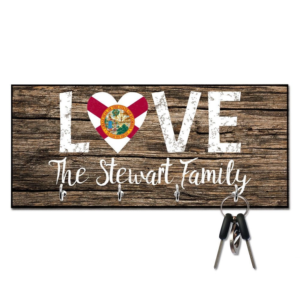 Personalized Love Florida State Flag Key Hanger