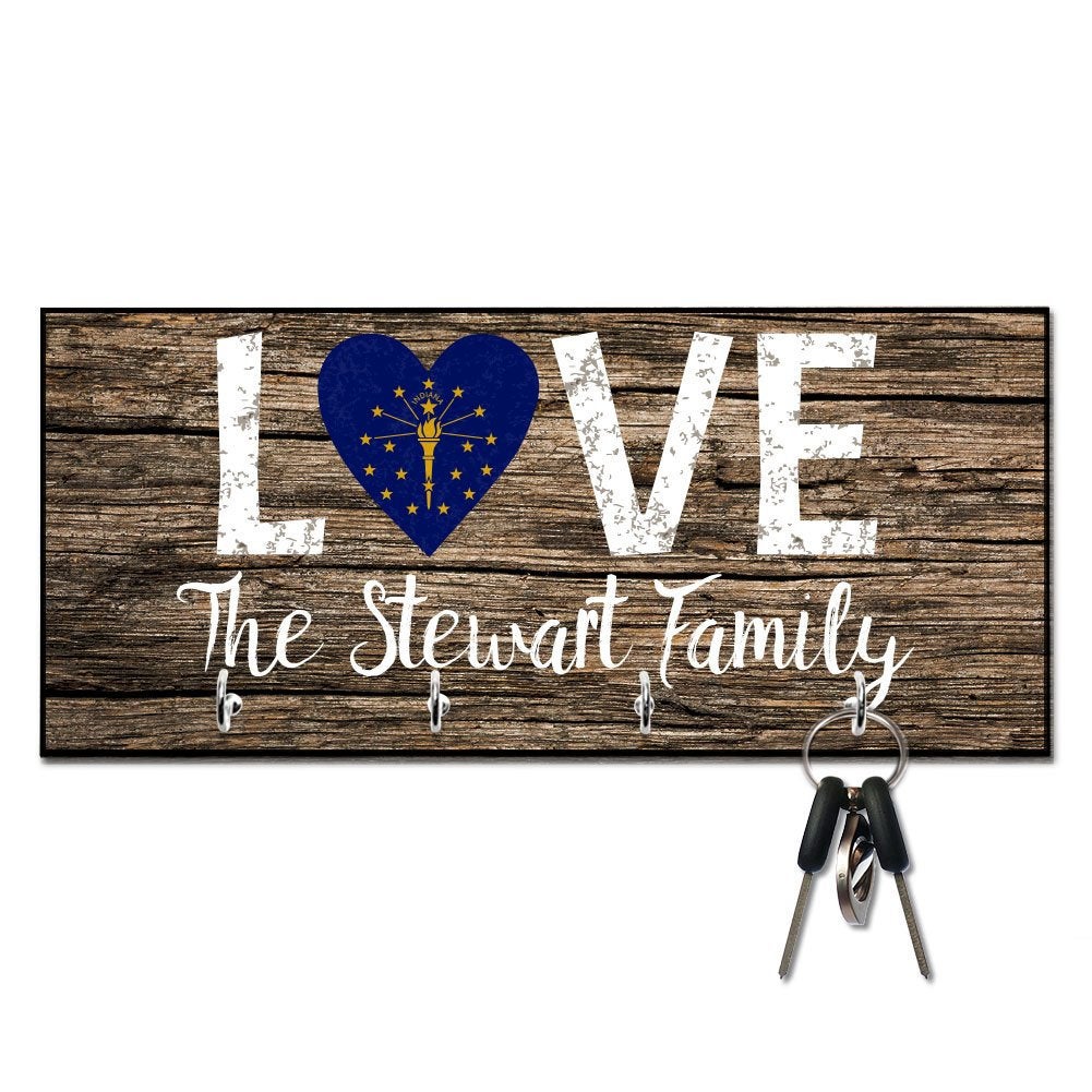 Personalized Love Indiana State Flag Key Hanger