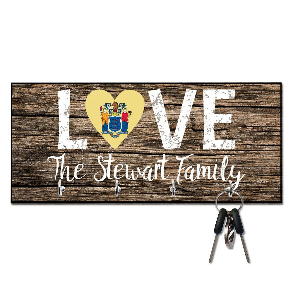 Personalized Love New Jersey State Flag Key Hanger