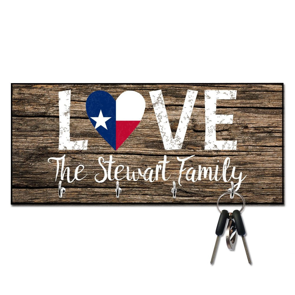 Personalized Love Texas State Flag Key Hanger