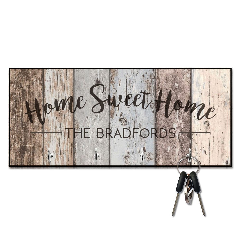 Personalized Rustic Wood Plank Look Home Sweet Home Key Hanger