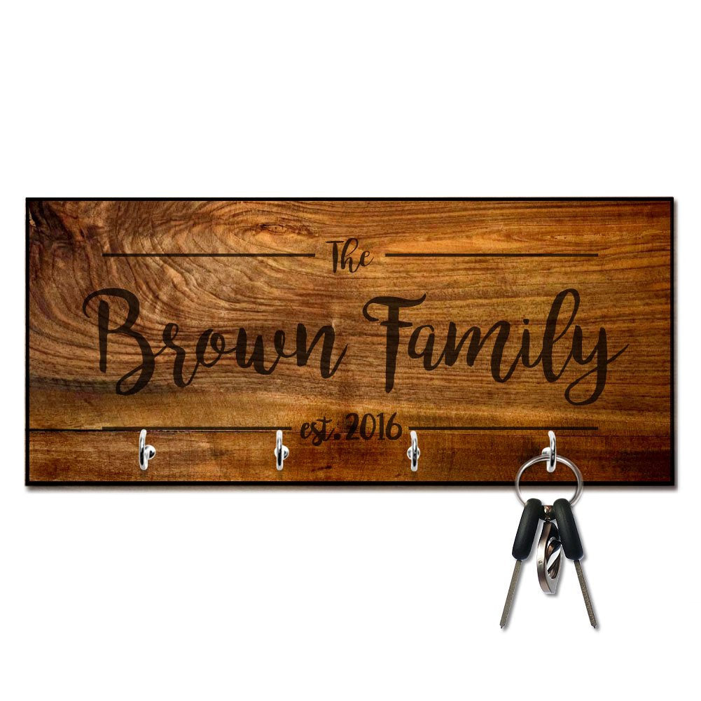 Personalized Rich Wood Look Family Key Hanger