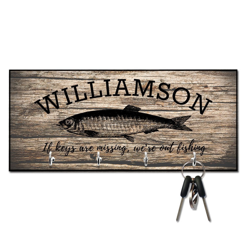 Personalized Rustic Wood Fishing If Keys Are Missing Key Hanger