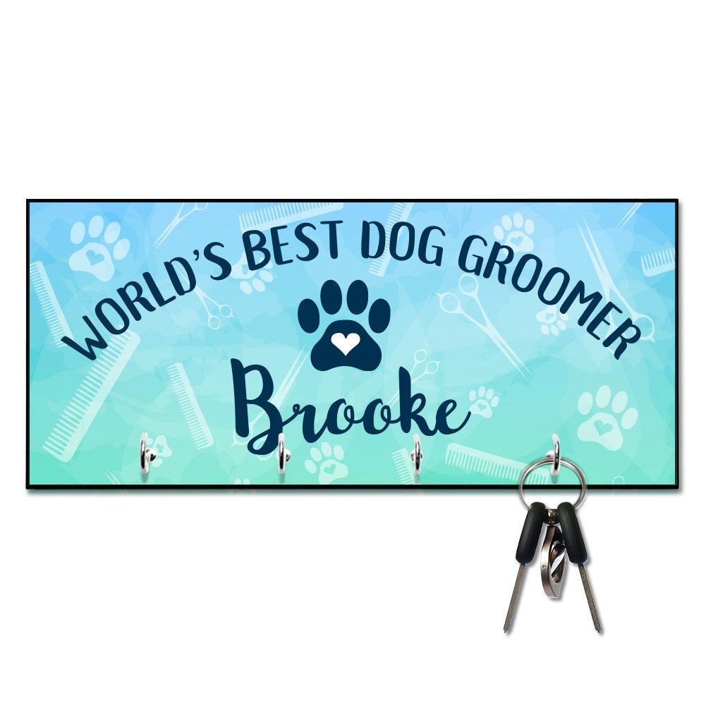 Personalized World's Best Dog Groomer Key Hanger