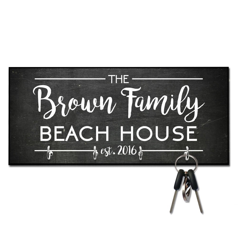 Personalized Chalkboard Look Beach House Key Hanger