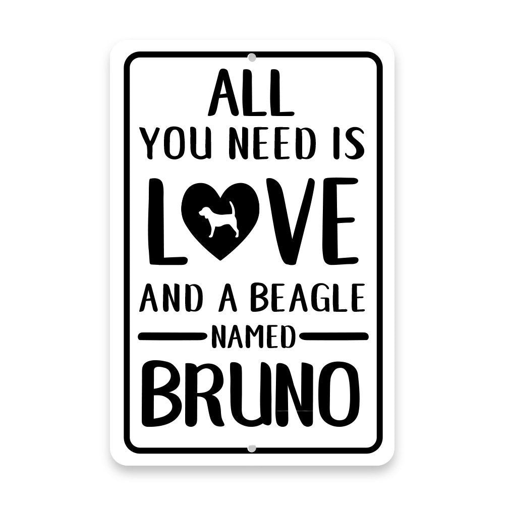 Personalized All You Need is Love and a Beagle Metal Room Sign