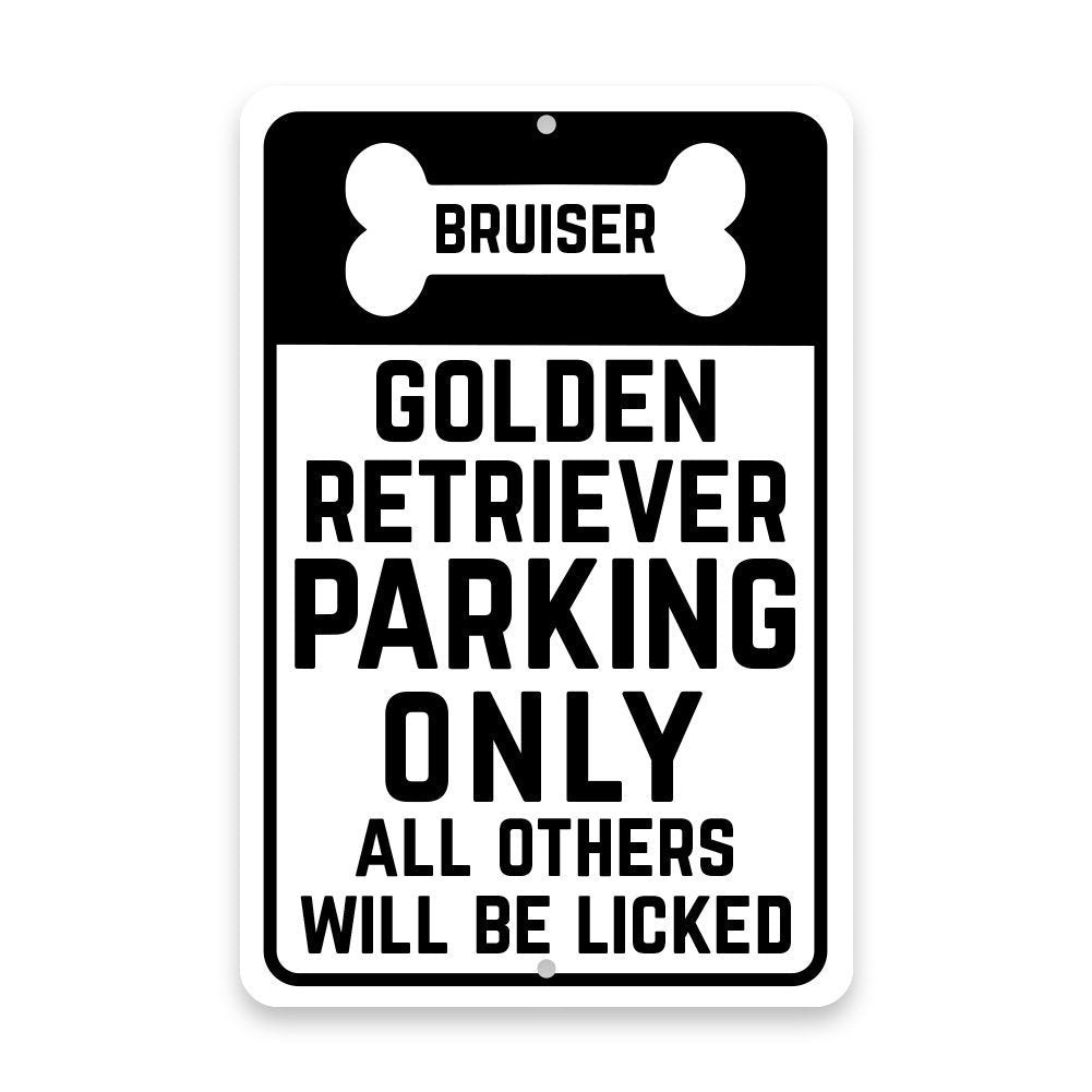 Personalized Personalized Golden Retriever Parking Only with Name in Bone Metal Room Sign