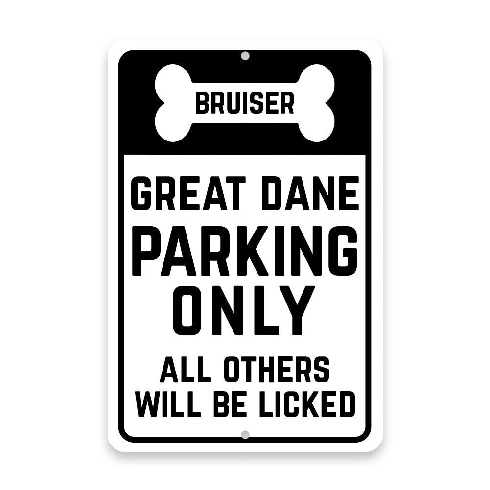 Personalized Personalized Great Dane Parking Only with Name in Bone Metal Room Sign