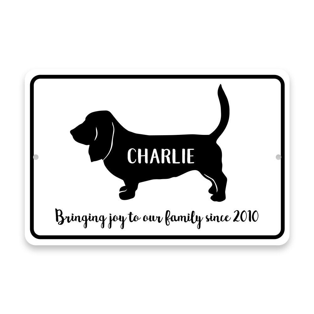 Personalized Basset Hound Bringing Joy to Our Lives Metal Room Sign