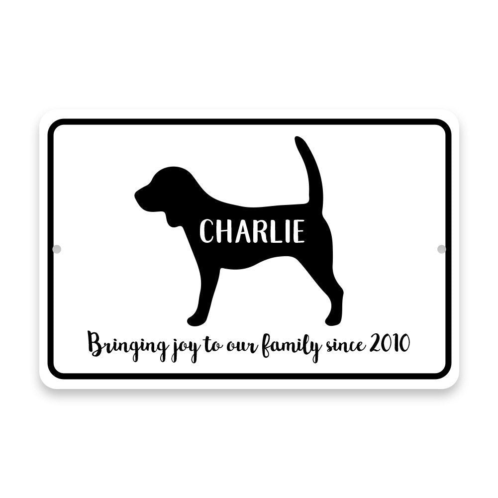 Personalized Beagle Bringing Joy to Our Lives Metal Room Sign