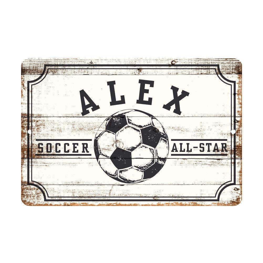 Personalized Soccer All Star Metal Wall Decor - Aluminum All Star Soccer Sign with Soccer Ball