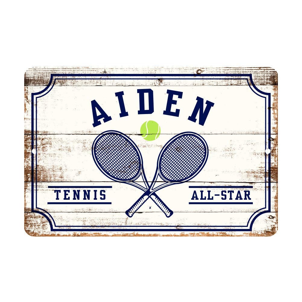 Personalized Tennis All Star Metal Wall Decor - Aluminum All Star Tennis Sign with Tennis Ball