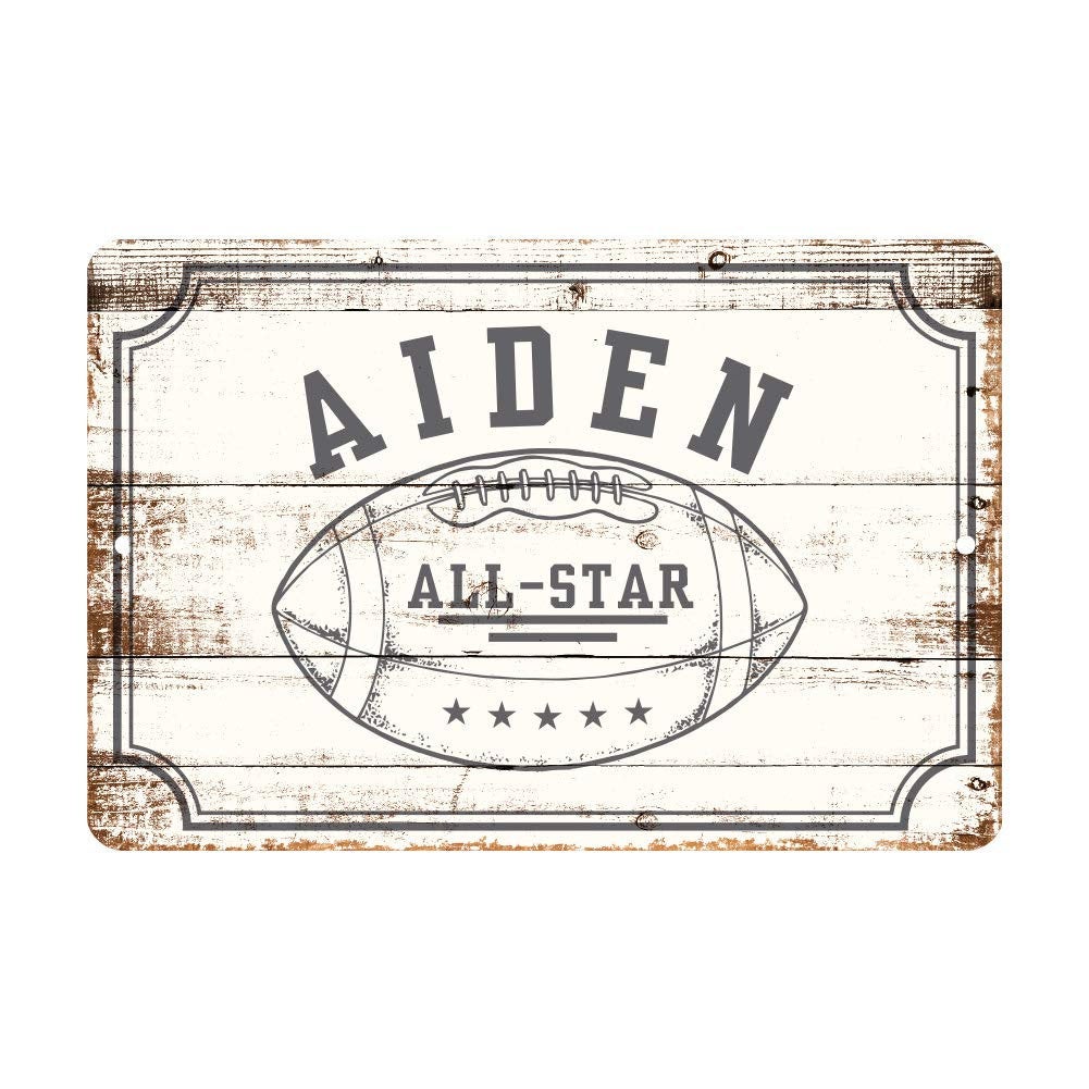 Personalized Football All Star Metal Wall Decor - Aluminum All Star Football Sign with Football