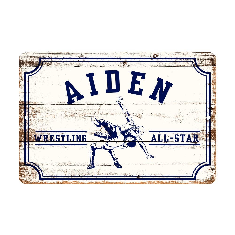 Personalized Wrestling All Star Metal Wall Decor - Aluminum All Star Wrestling Sign with Name