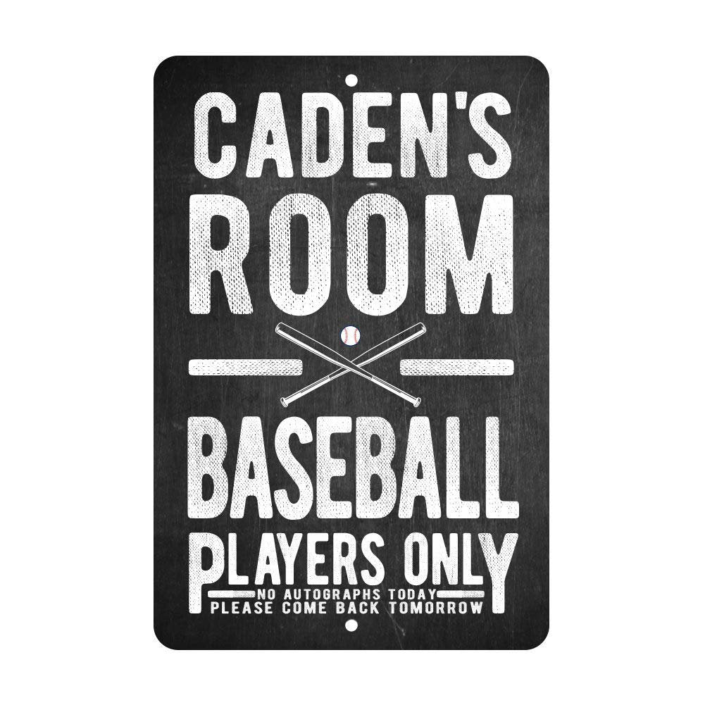 Personalized Baseball Players Only - No Autographs Metal Room Sign - Aluminum Baseball Wall Decor