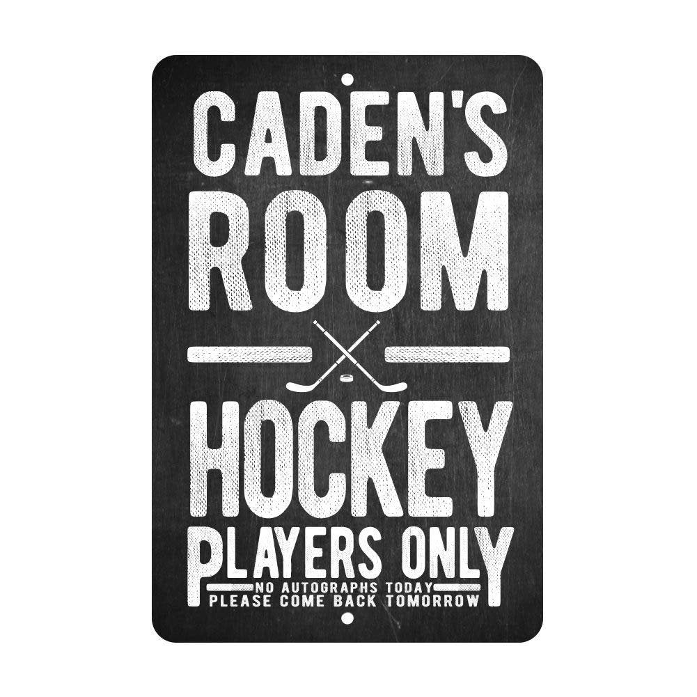 Personalized Hockey Players Only - No Autographs Metal Room Sign - Aluminum Hockey Wall Decor