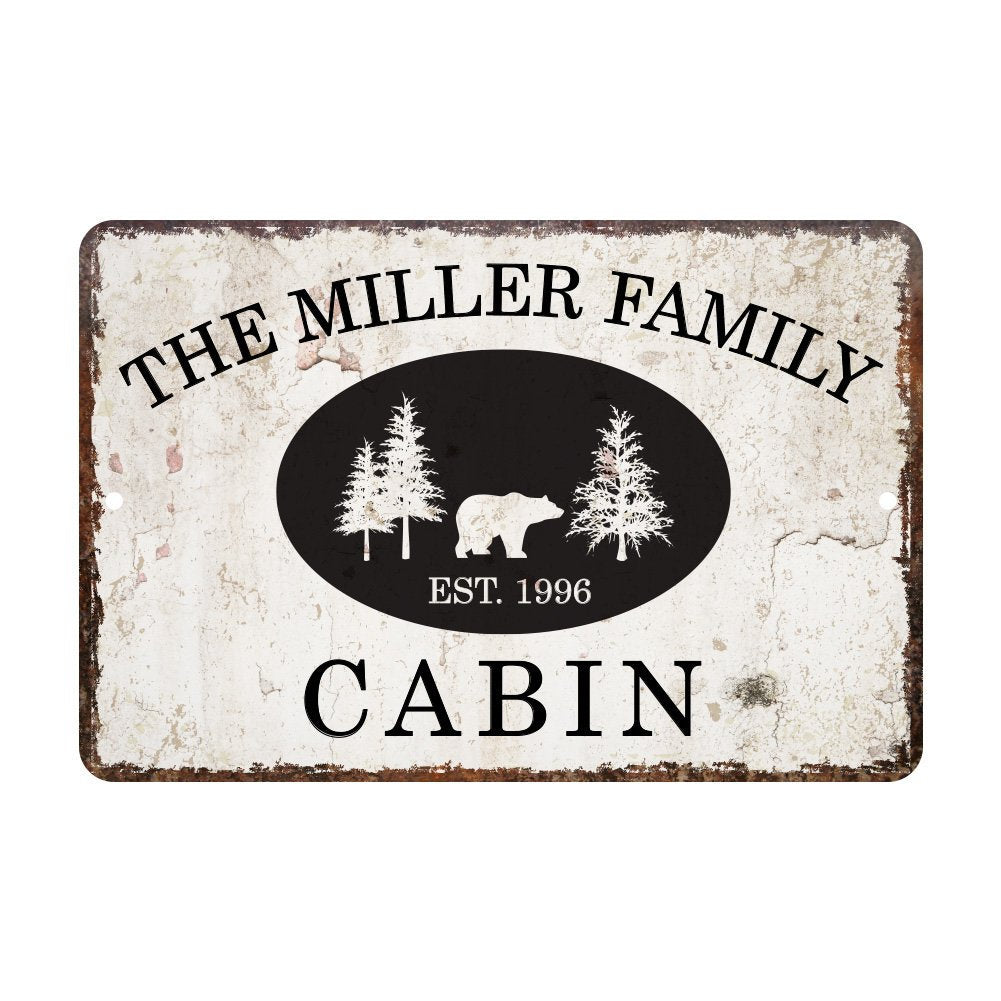 Personalized Vintage Distressed Look Cabin Metal Room Sign
