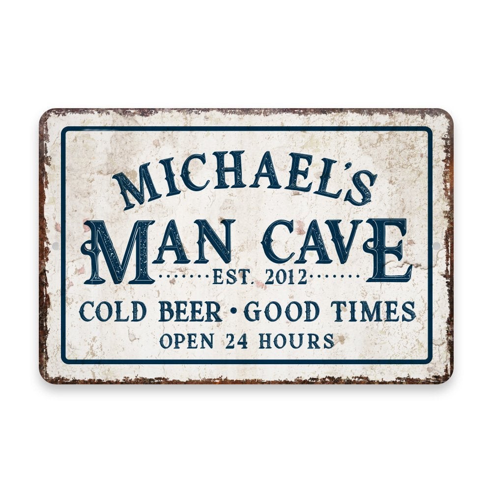 Personalized Vintage Distressed Look Man Cave Cold Beer Good Times Metal Room Sign