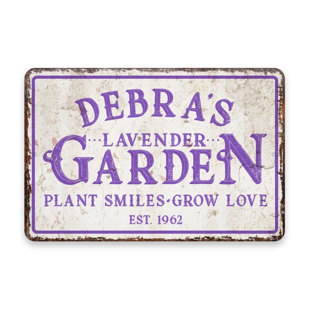 Personalized Vintage Distressed Look Lavender Garden Metal Room Sign