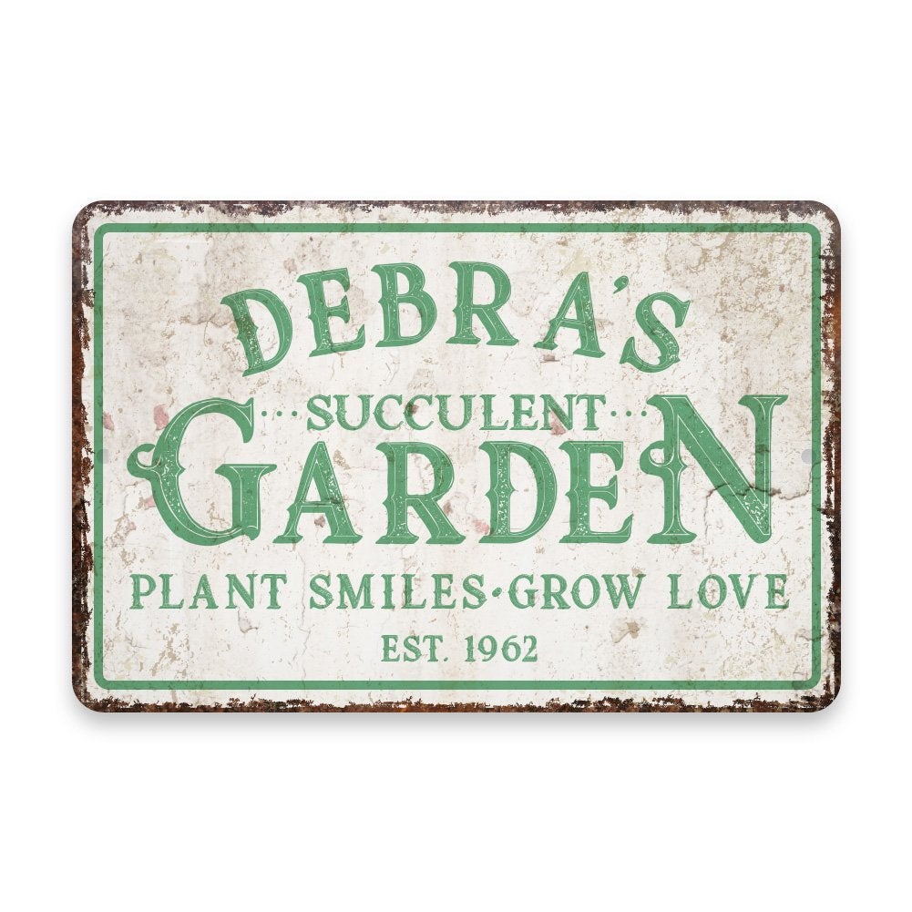 Personalized Vintage Distressed Look Succulent Garden Metal Room Sign