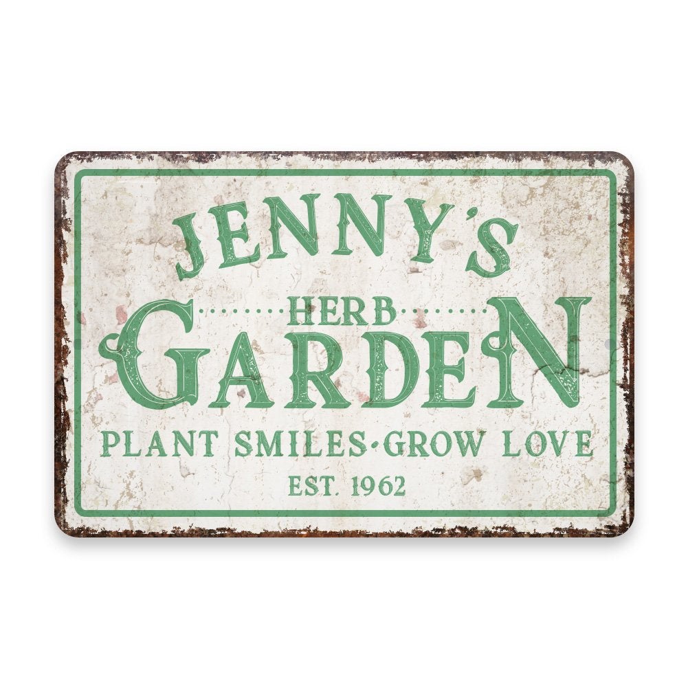 Personalized Vintage Distressed Look Herb Garden Metal Room Sign