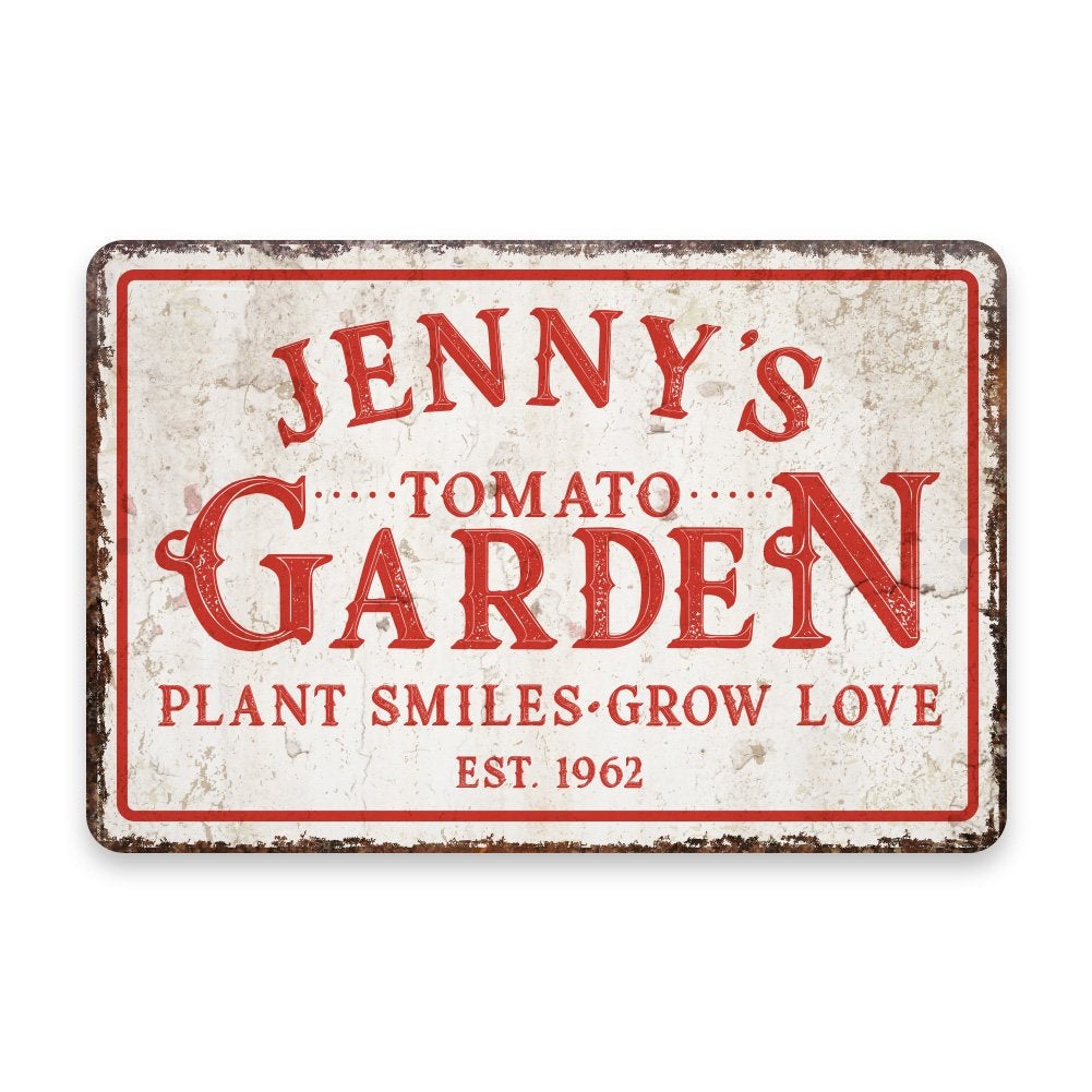 Personalized Vintage Distressed Look Tomato Garden Metal Room Sign